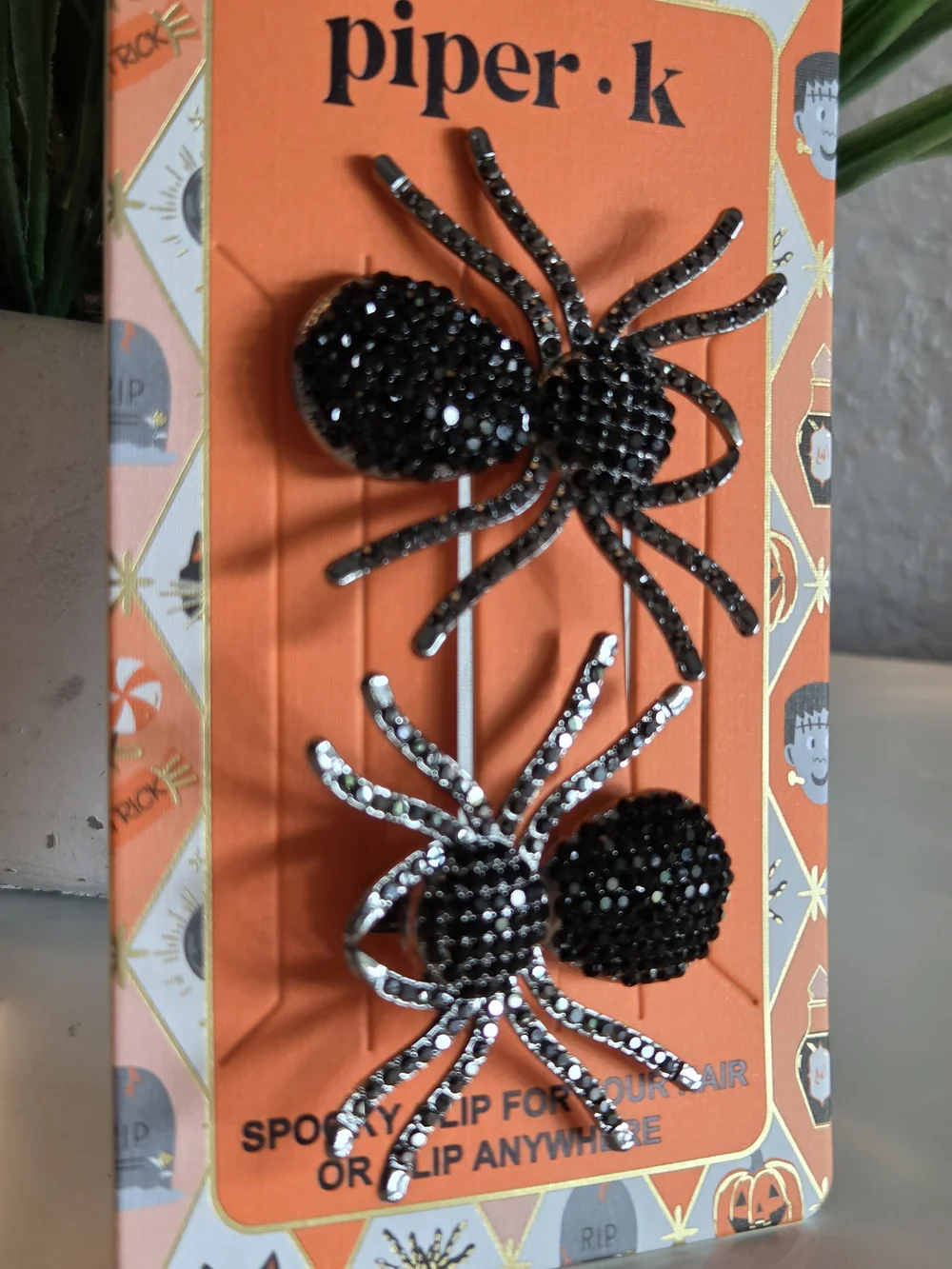 Piper·k Black & Silver Crystal Spider Metal Hair Clips